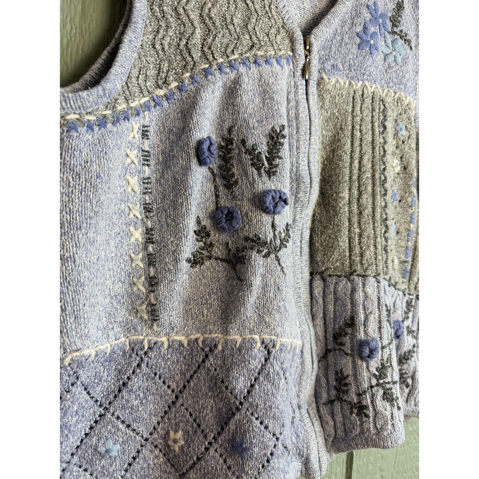 Vintage Patchwork Knit Zip Vest Cottagecore 90s Northern Reflections LG
