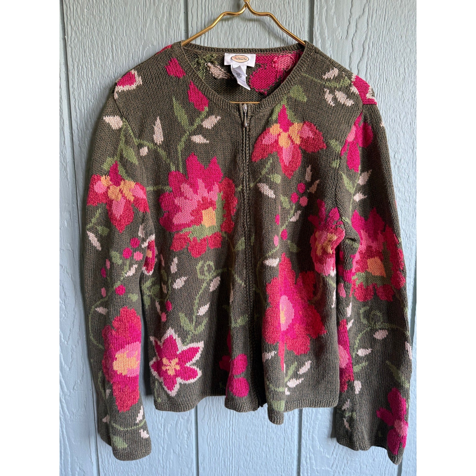 Vintage Floral Spring Knit Cardigan, Large