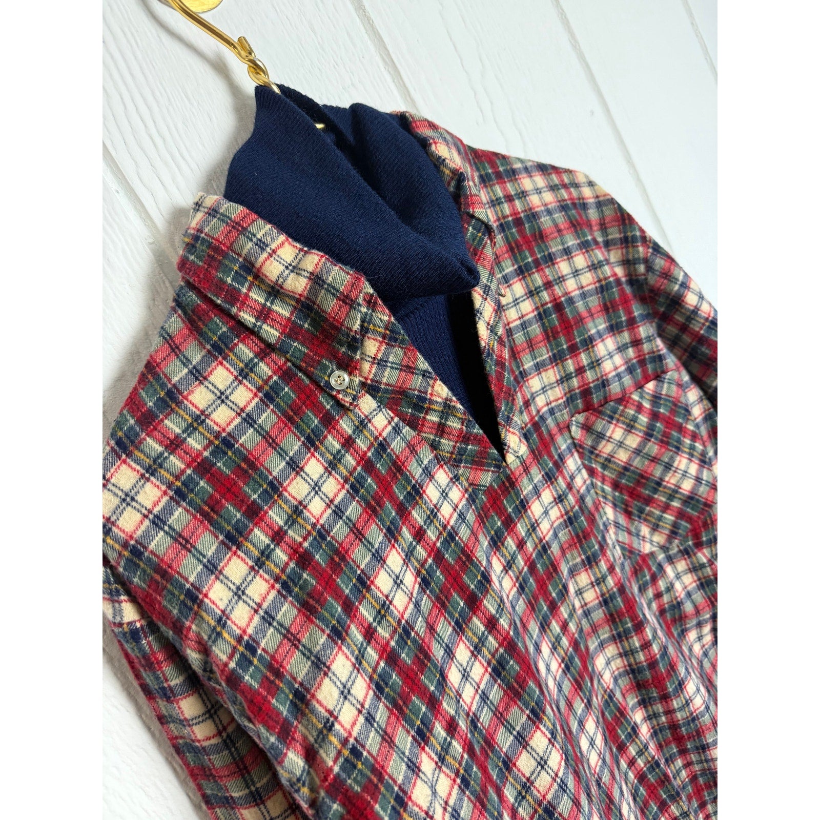 Vintage 90s Brubaker Plaid Mock Neck Layered Flannel Shirt Size M
