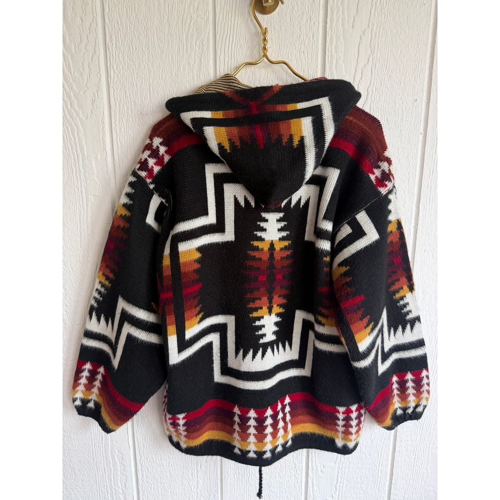 Vintage Ruminahui Ecuador Wool Hooded Sweater Jacket Medium Southwestern Aztec
