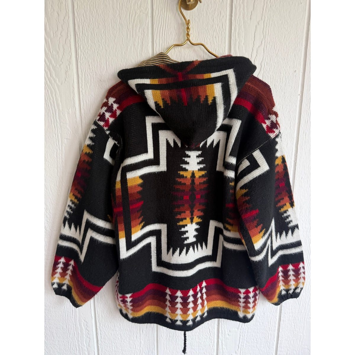 Vintage Ruminahui Ecuador Wool Hooded Sweater Jacket Medium Southwestern Aztec