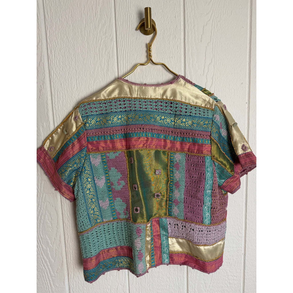 Vintage Sandy Starkman Patchwork Crochet Jacket Embellished Button Front Size M