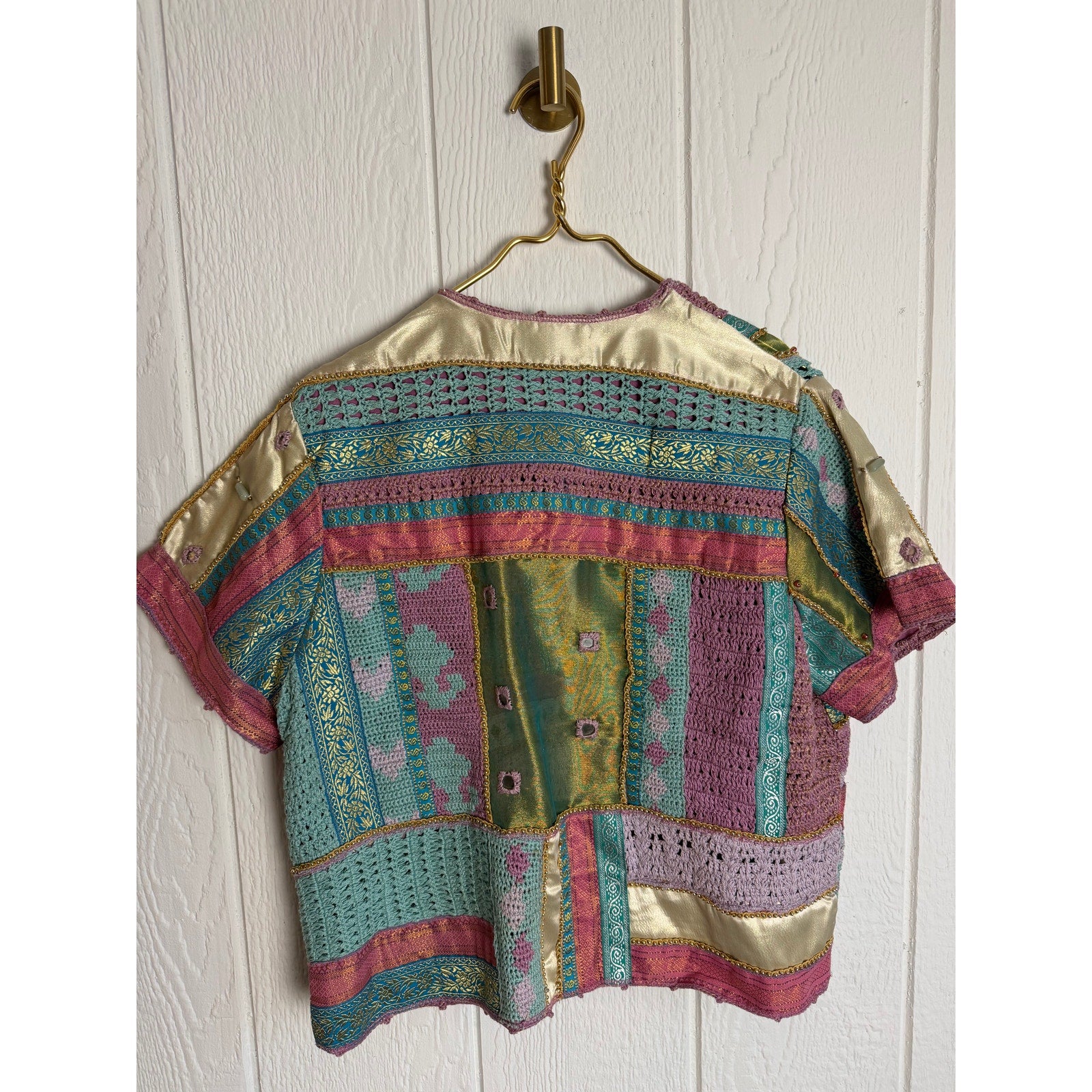 Vintage Sandy Starkman Patchwork Crochet Jacket Embellished Button Front Size M