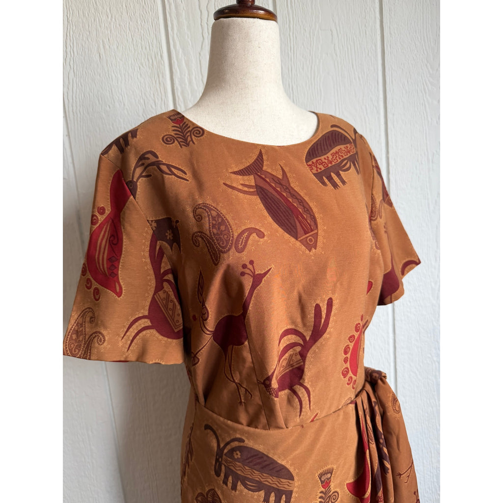 Vintage 90s Sag Harbor Dress Tribal Animal Print Midi Size 8