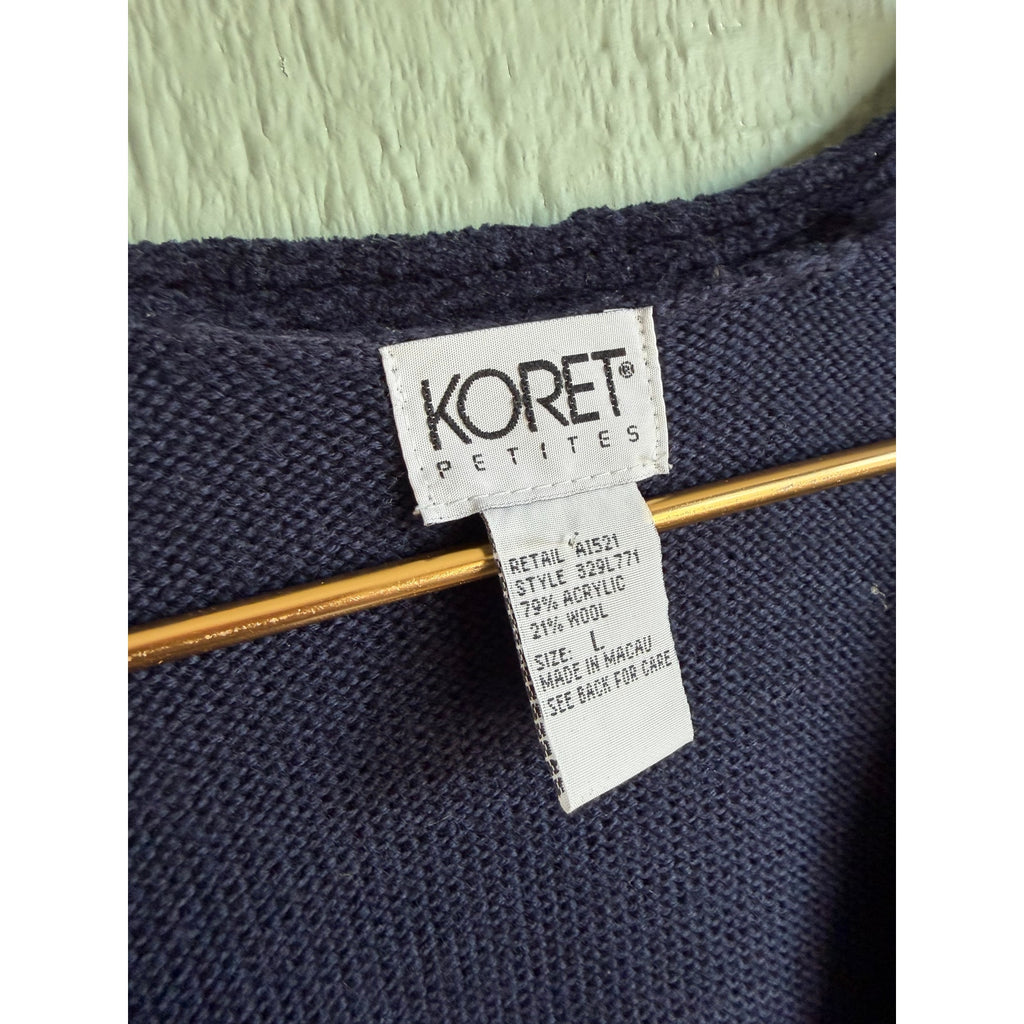 Vintage Koret Petites Floral Embroidered Knit Sweater Vest Button Front Size L