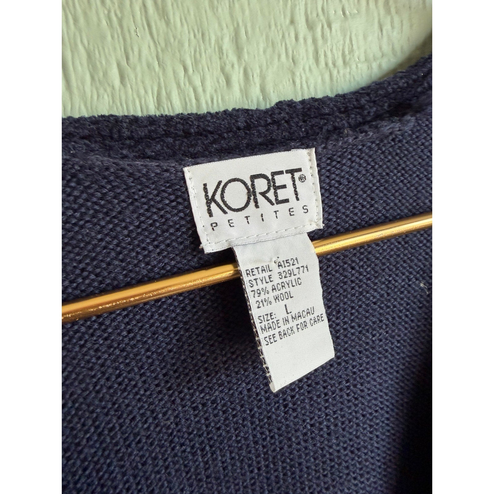 Vintage Koret Petites Floral Embroidered Knit Sweater Vest Button Front Size L