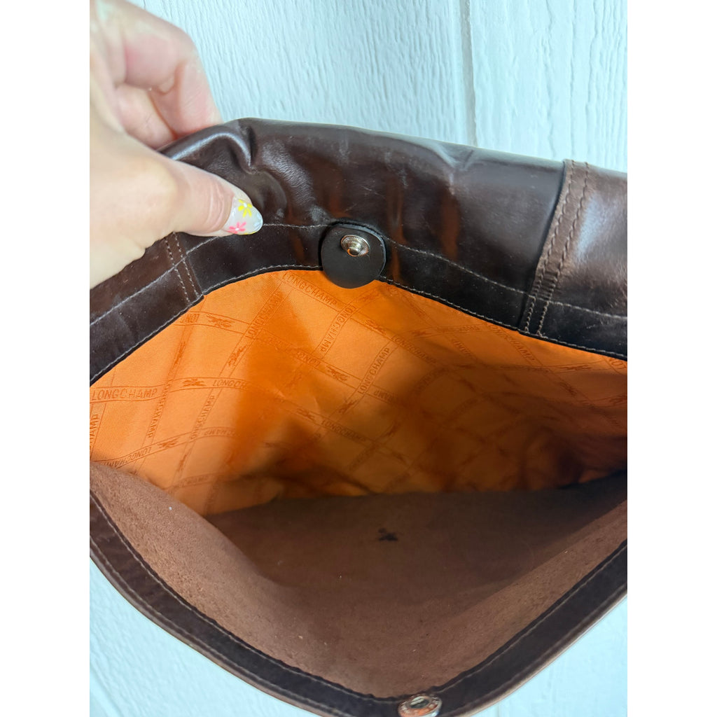 Vintage Longchamp Brown Leather Messenger Bag Crossbody Laptop Satchel France