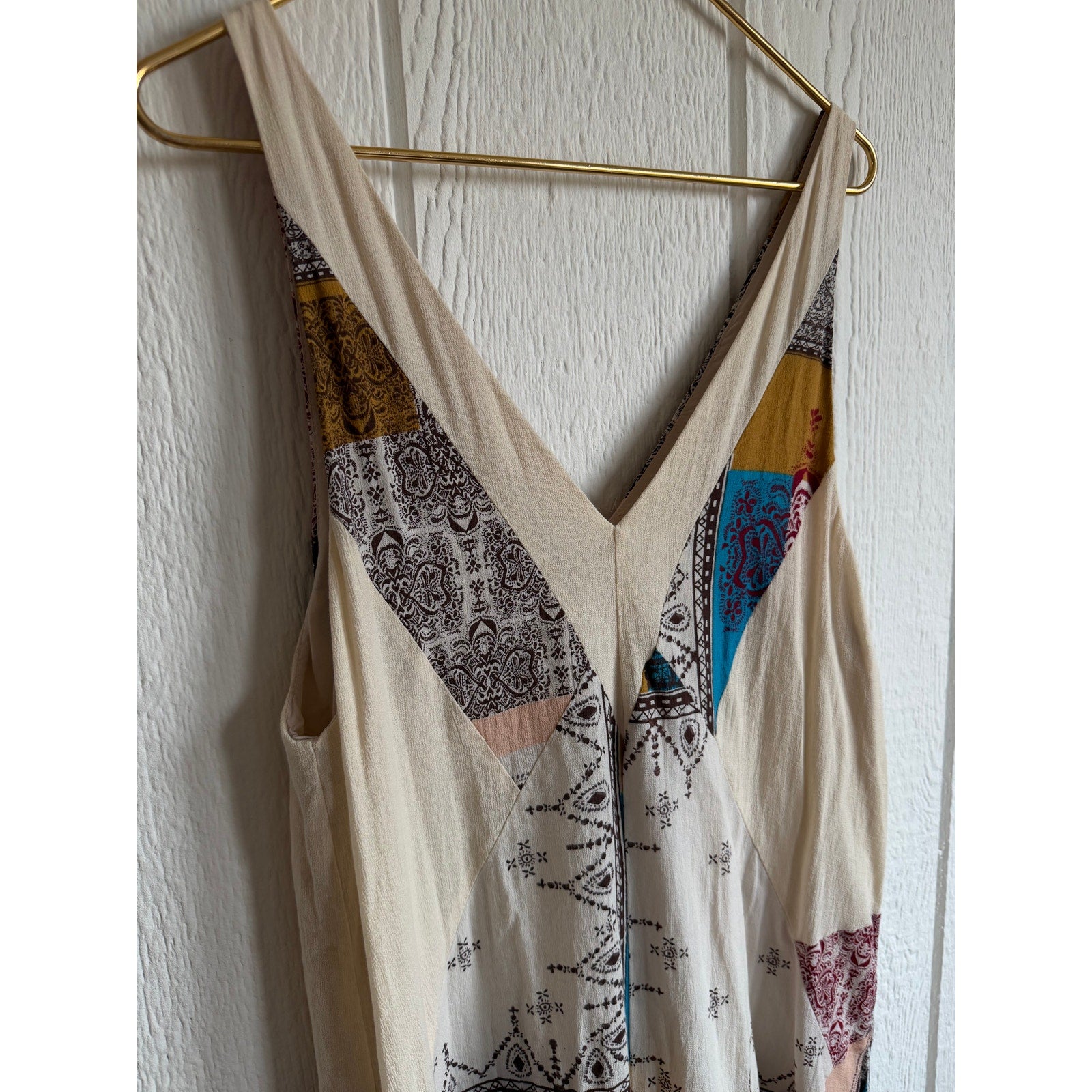 Free People All Patched Up Jumpsuit, XS Oversized Boho Vintage