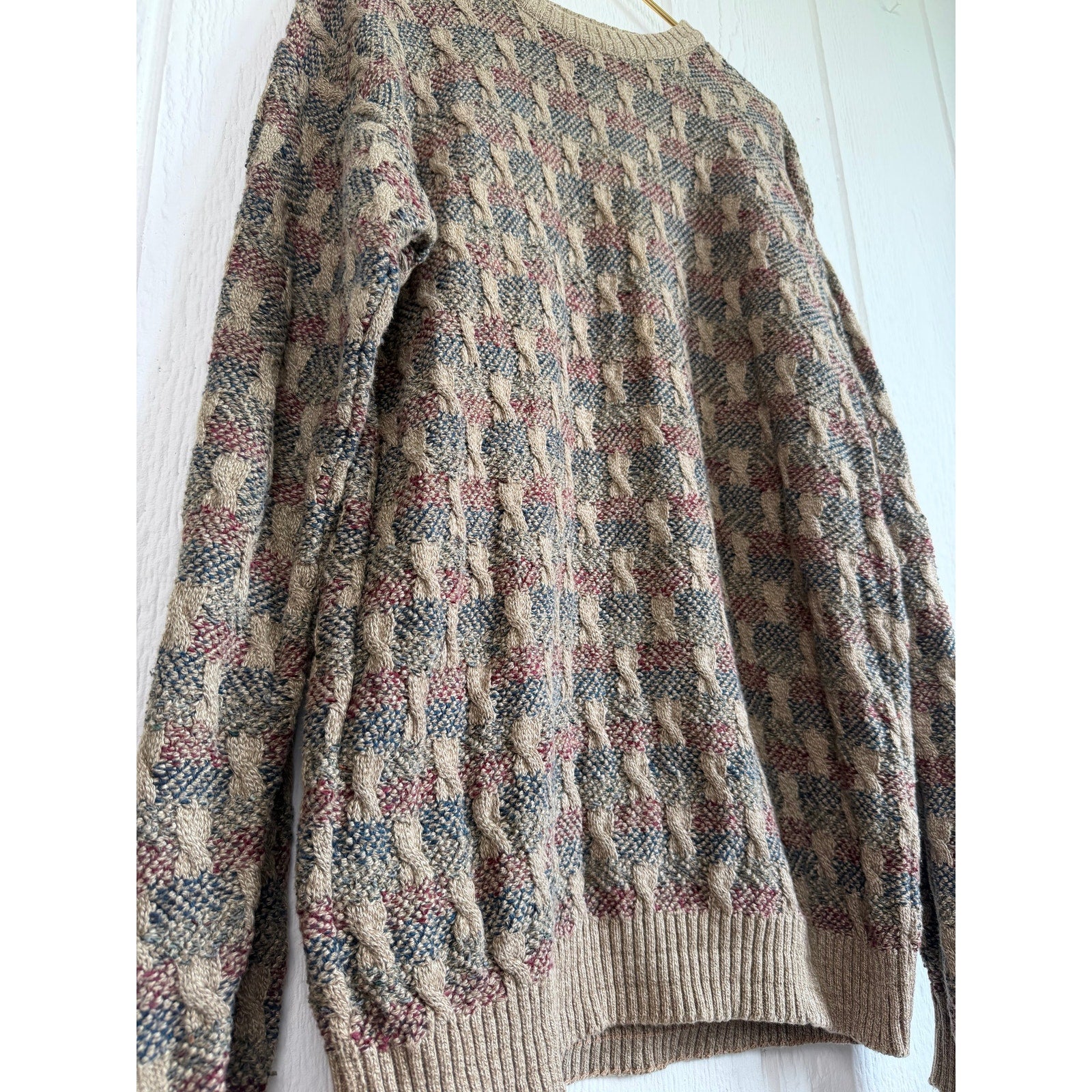 Vintage TSR Textured Cable Knit Sweater Mens Large Grandpa Core Geometric 90s