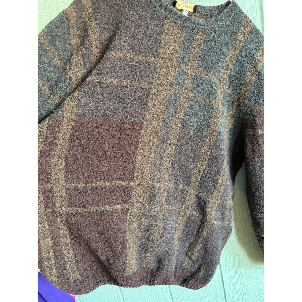 Vintage Italian Wool Blend Plaid Sweater, Lenor Romano LG