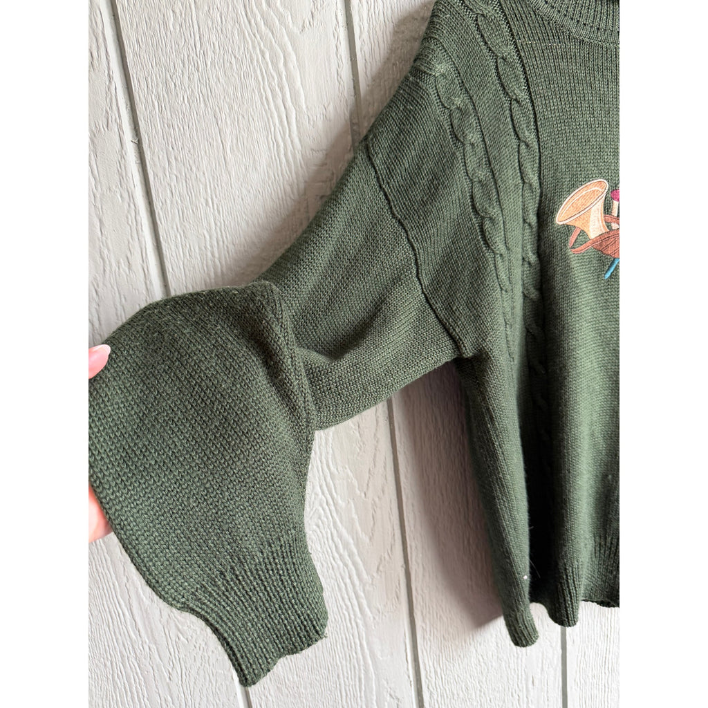 Vintage Herman Geist Cable Knit Sweater Wool Blend Embroidered Bird Horn M