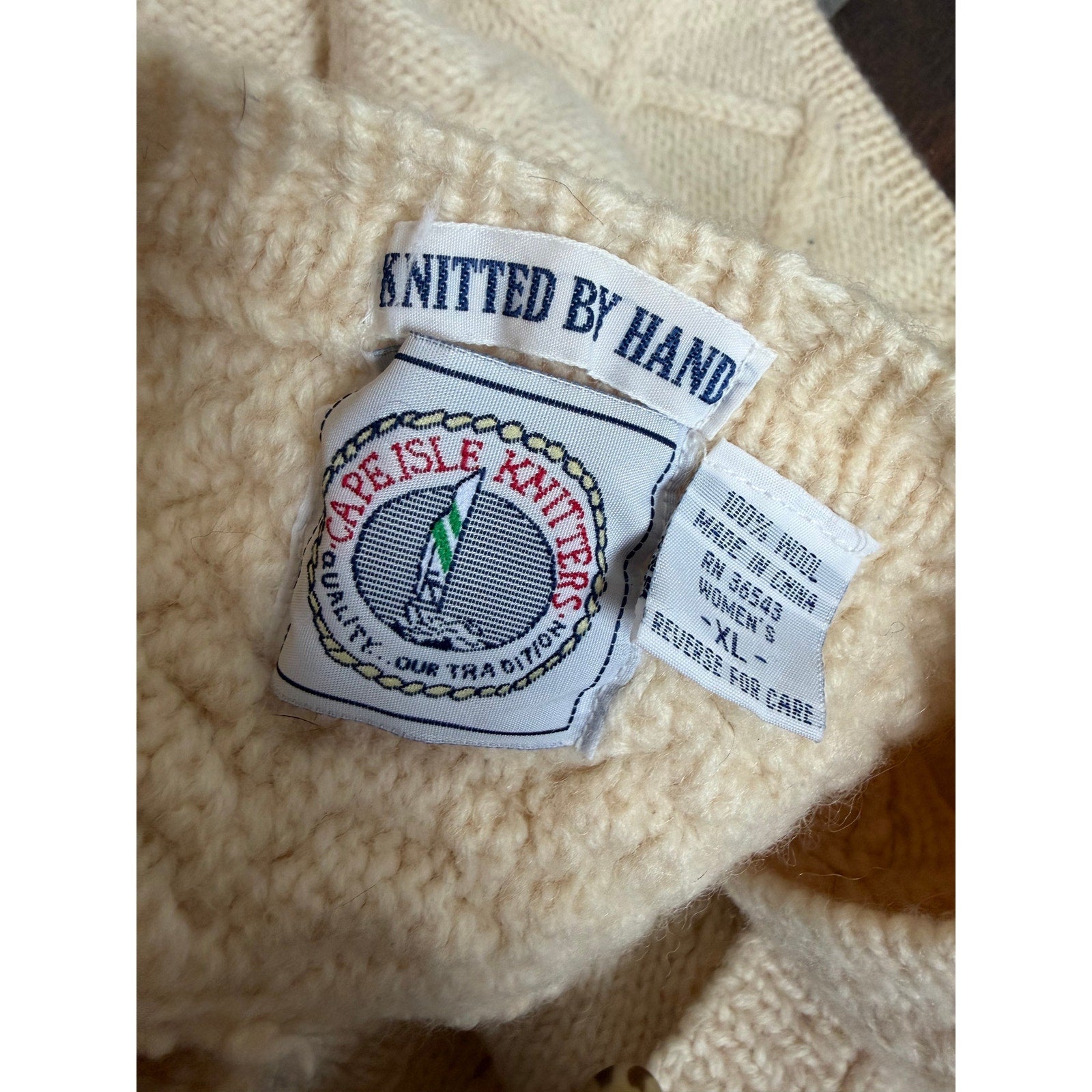 Vintage Irish Fisherman Cardigan Cable Knit Wool Sweater Ireland XL