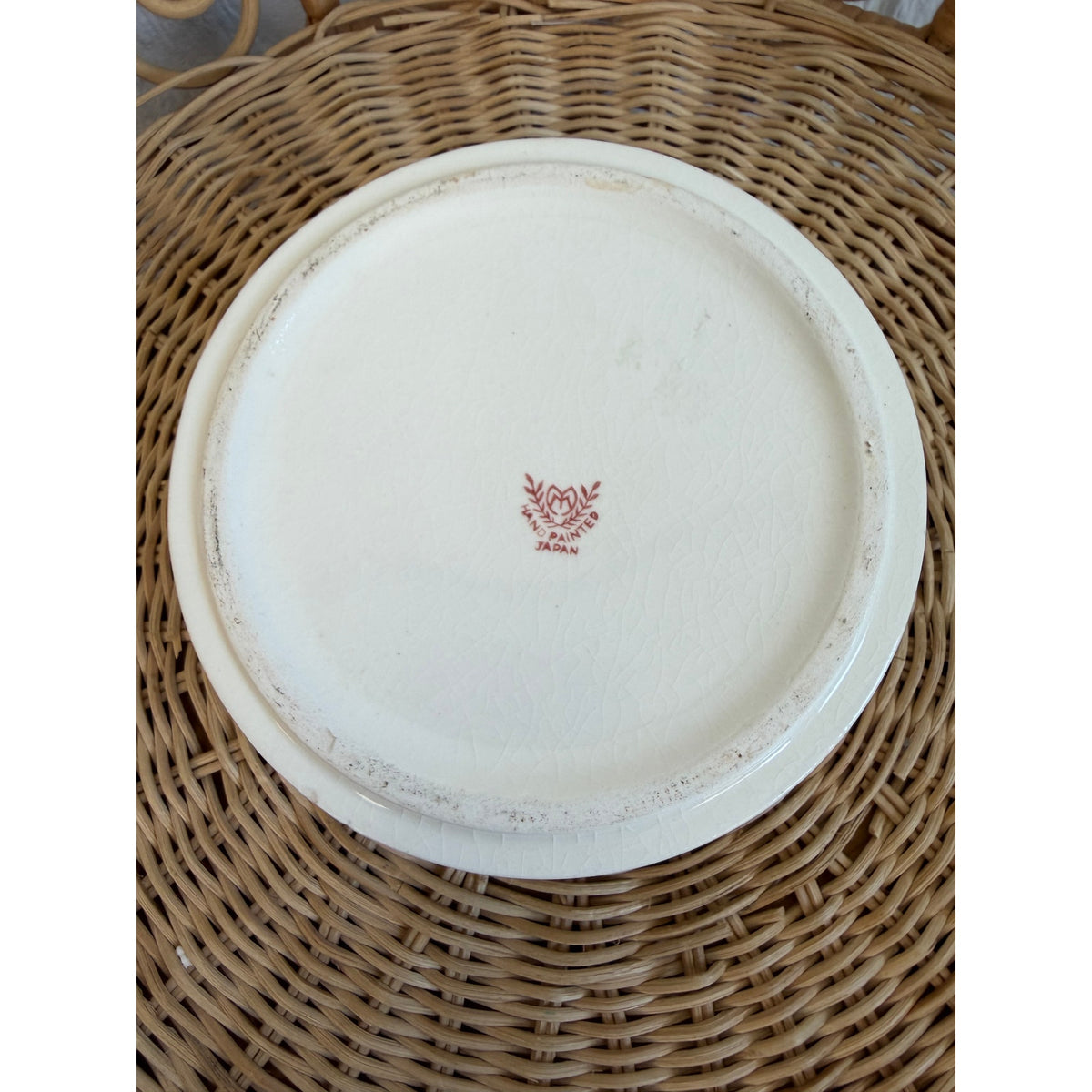 Vintage Hand Painted Japan Ceramic Bowl Brown Floral Scroll Cottage Decor