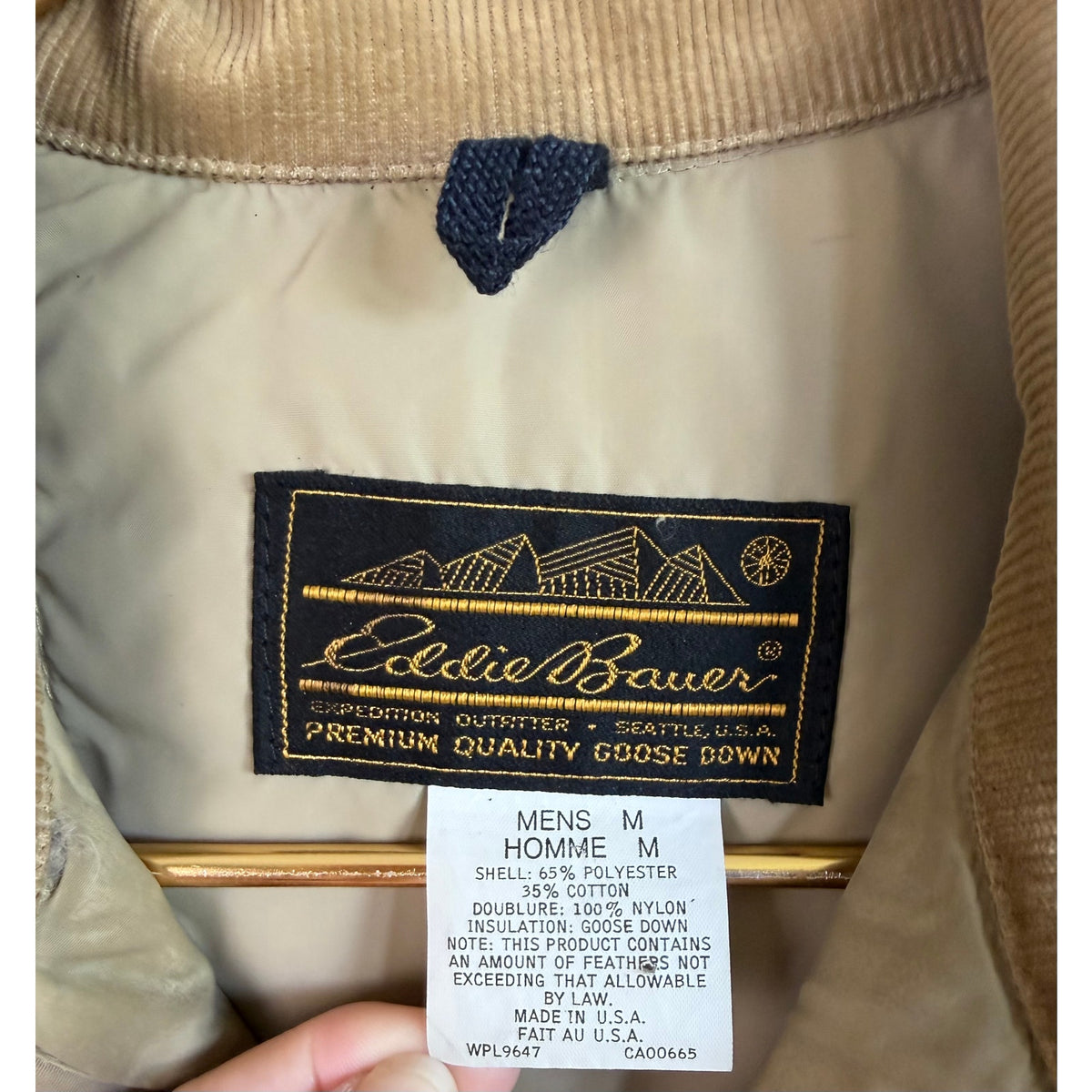 Vintage Eddie Bauer Goose Down Corduroy Collar Jacket Mens Medium Made In USA
