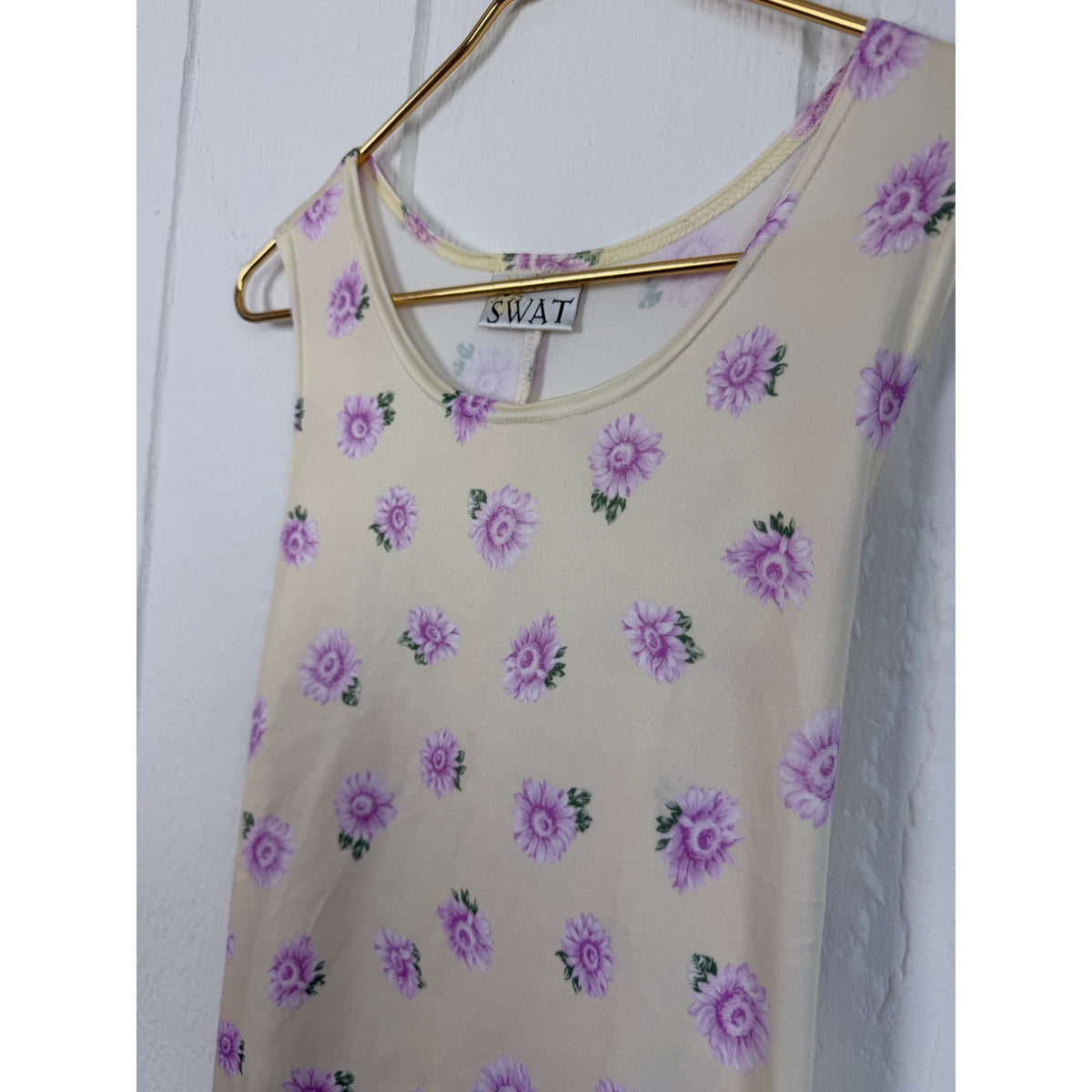 SWAT Ditsy Floral Mini Dress Cream Purple Tie Back 90s Y2K Cottagecore