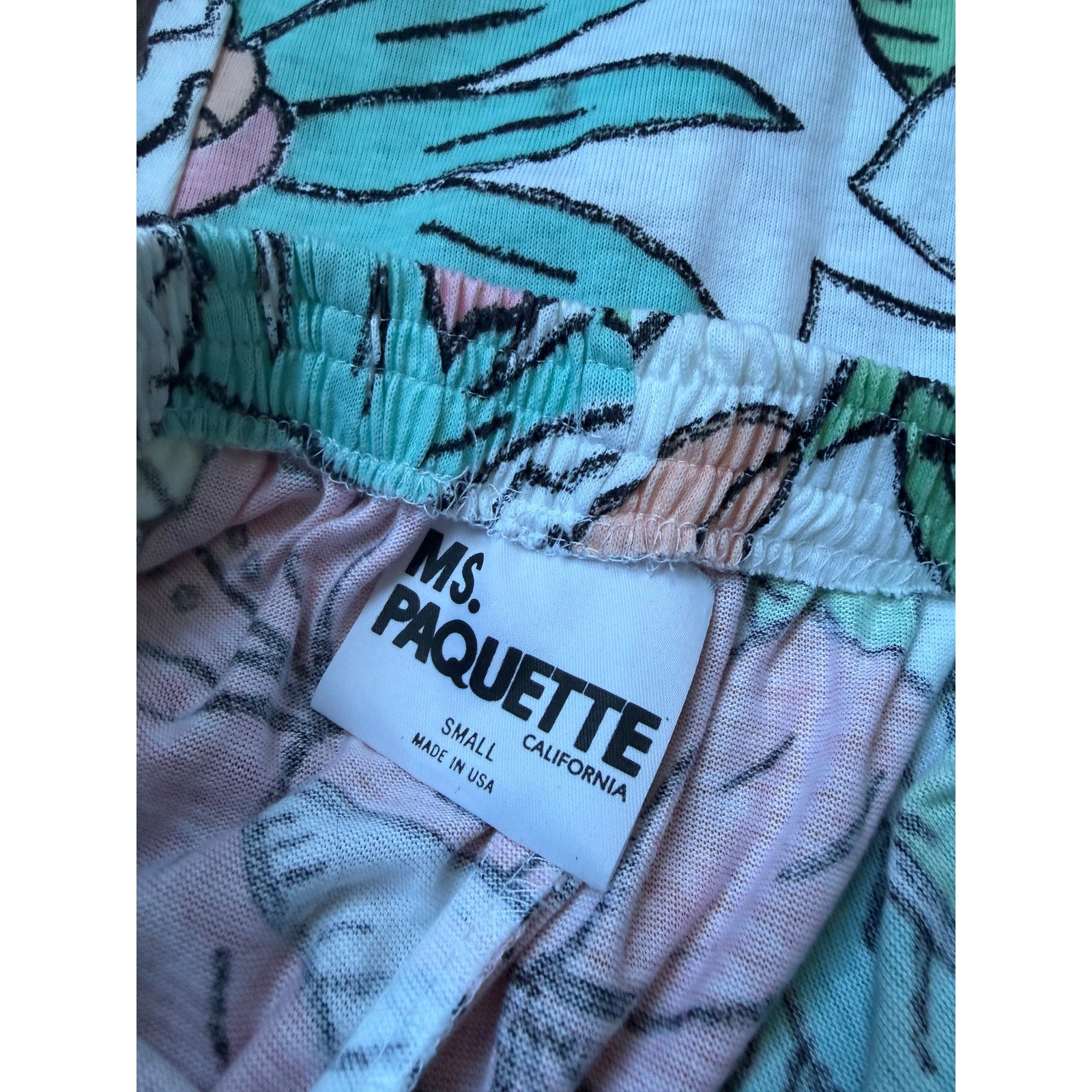 Vintage Tropical Floral Elastic Waist Pants Women’s Pastel Lounge Resort 80s 90s