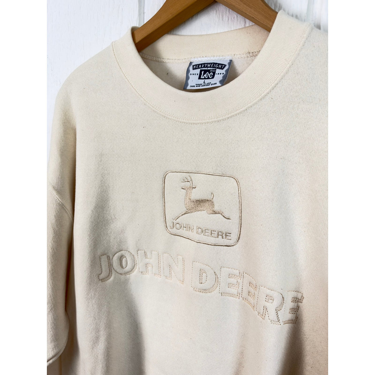 Vintage John Deere Lee Large Heavyweight Crewneck Sweatshirt Embroidered Logo