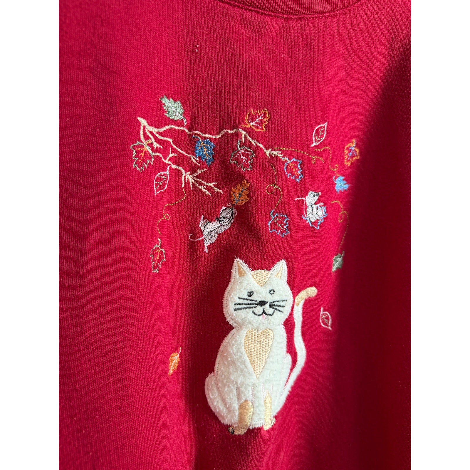 Vintage 90s Cat Embroidered Sweatshirt Size L Cottagecore