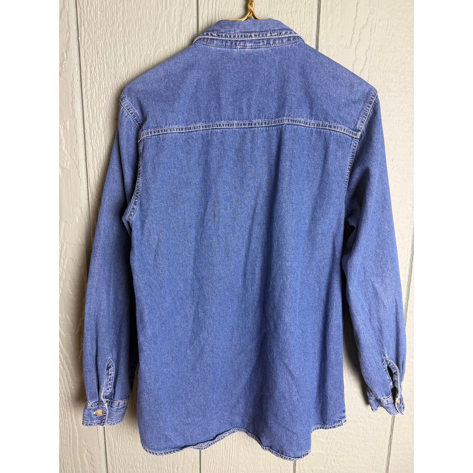 Vintage 90s Denim Shirt Farm & Floral Embroidery Button Front