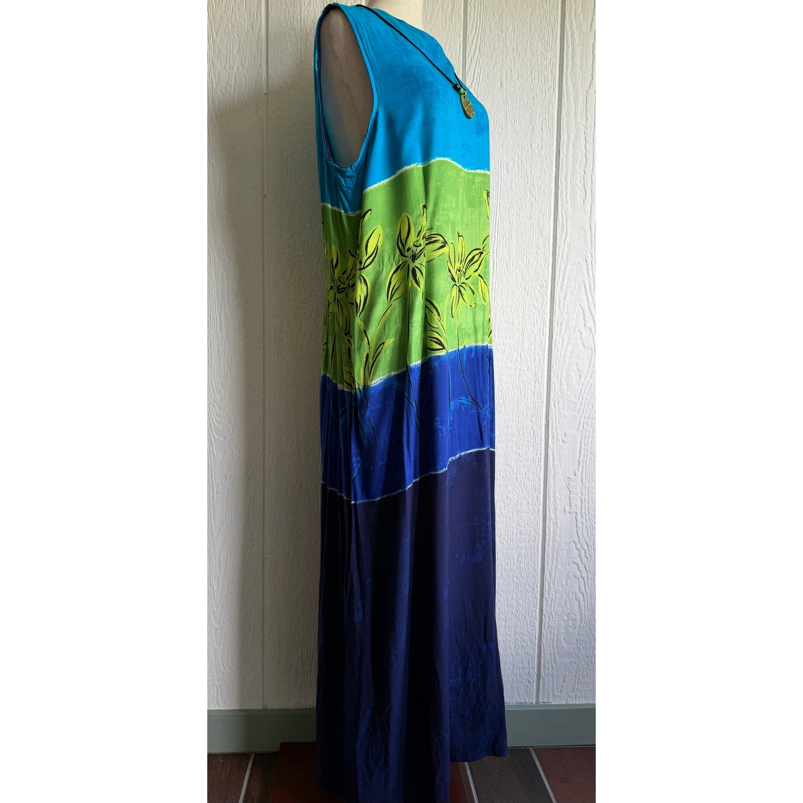 Vintage Caliche Collection Maxi Dress Tropical Colorblock Floral Sleeveless Size 18