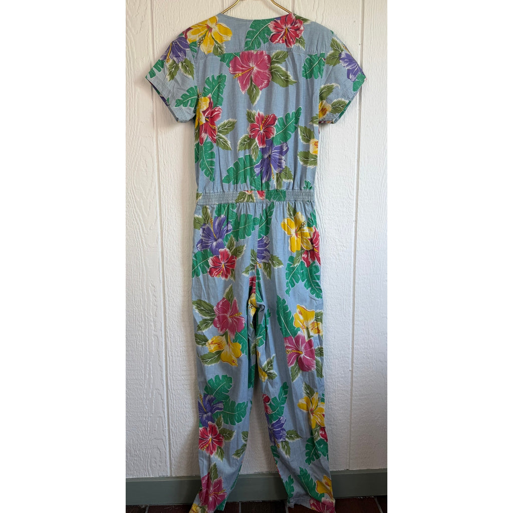 Vintage 80s Floral Jumpsuit Tropical Jumpsuit Liz Wear Jumpsuit, Med