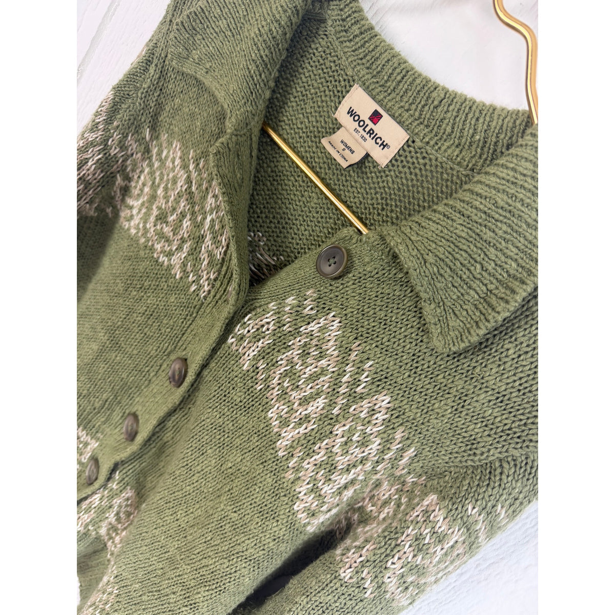 Vintage Woolrich Sage Fair Isle Cardigan Sweater Women's Nordic