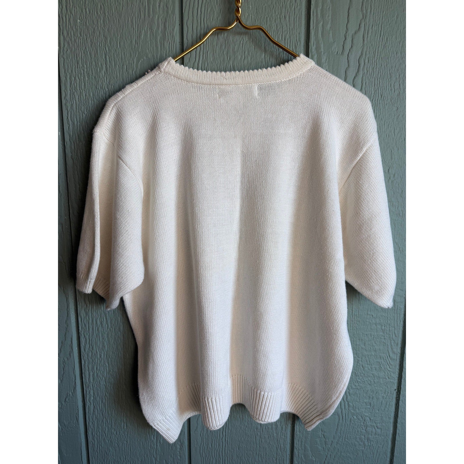 Vintage Floral Embroidered Cable Knit Sweater Ivory Cotton Ramie 1X Cottagecore