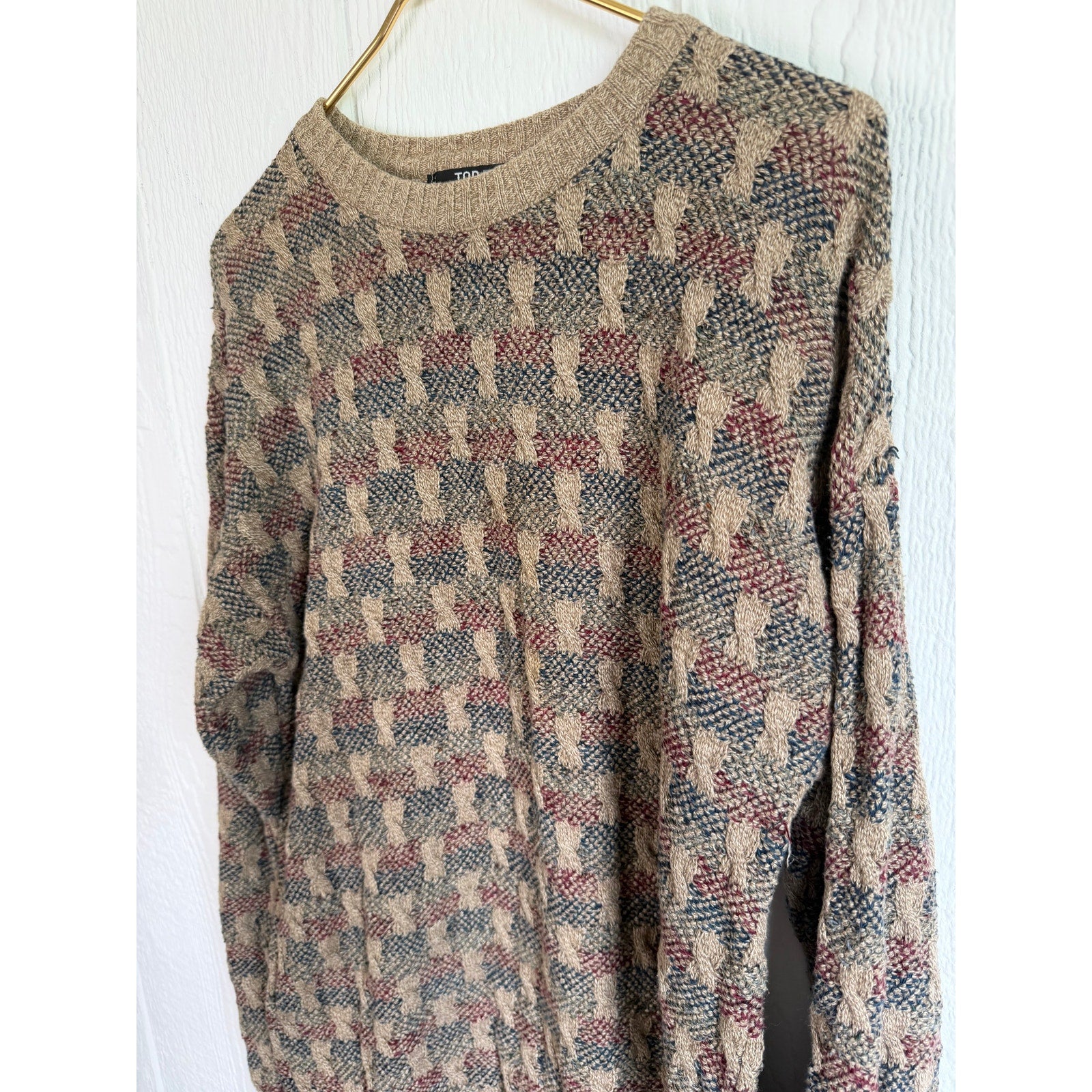 Vintage TSR Textured Cable Knit Sweater Mens Large Grandpa Core Geometric 90s