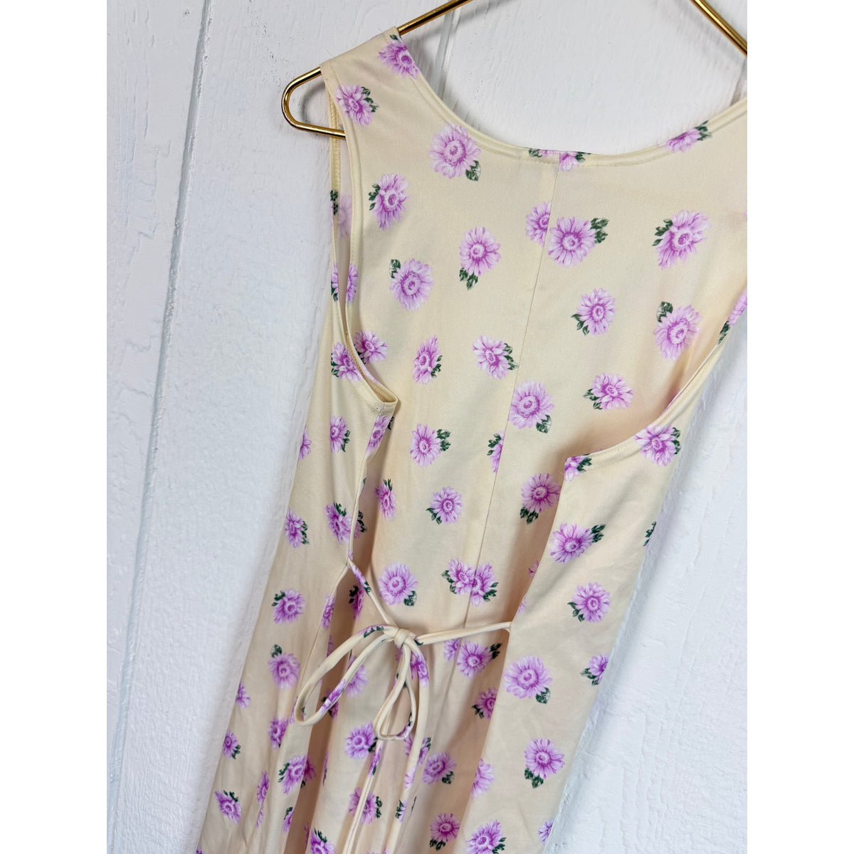SWAT Ditsy Floral Mini Dress Cream Purple Tie Back 90s Y2K Cottagecore
