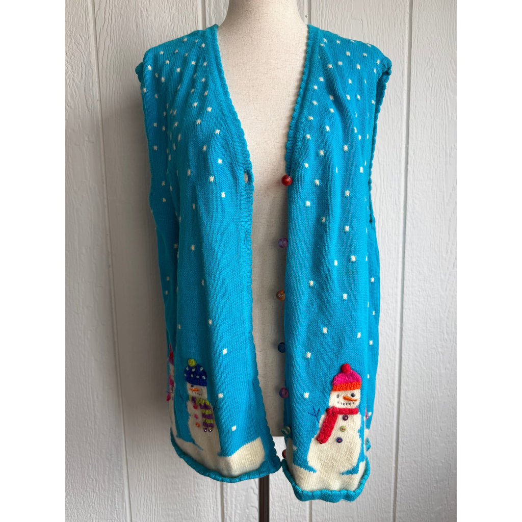 Vintage 90s Marisa Christina Snowman Sweater Vest Christmas Holiday Knit 2X