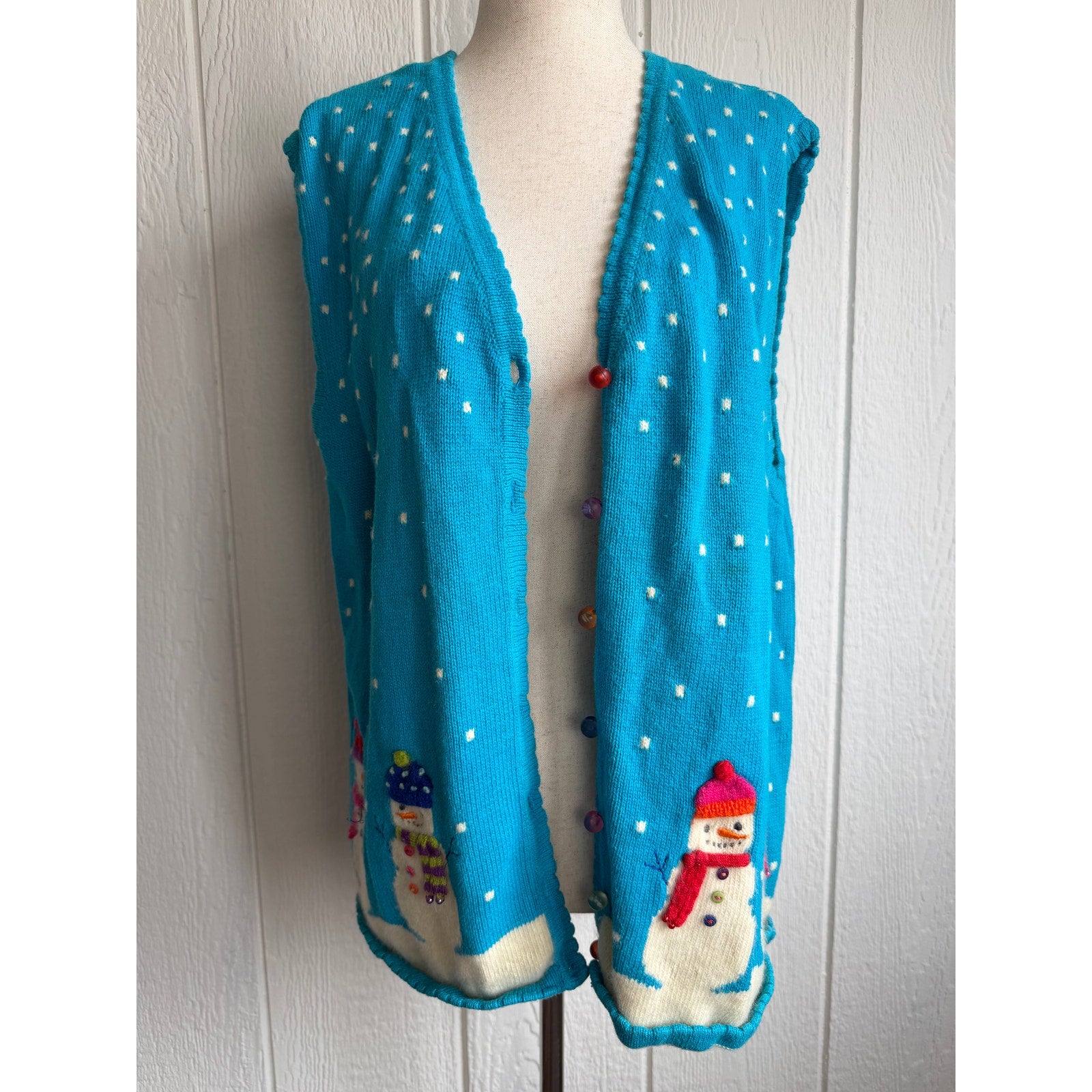 Vintage 90s Marisa Christina Snowman Sweater Vest Christmas Holiday Knit 2X