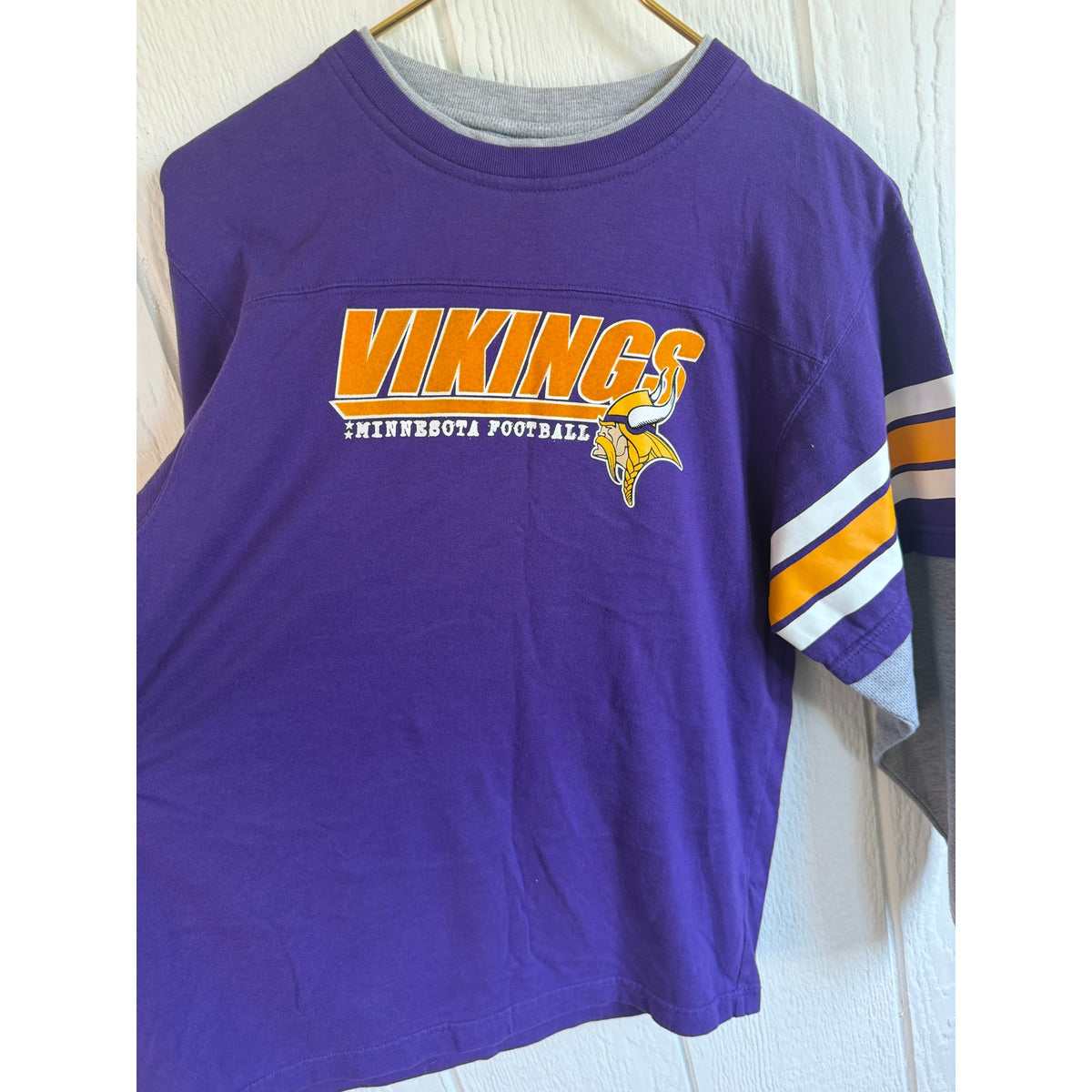 Vintage 90s Reebok NFL Minnesota Vikings Long Sleeve Shirt Purple Gold Size L