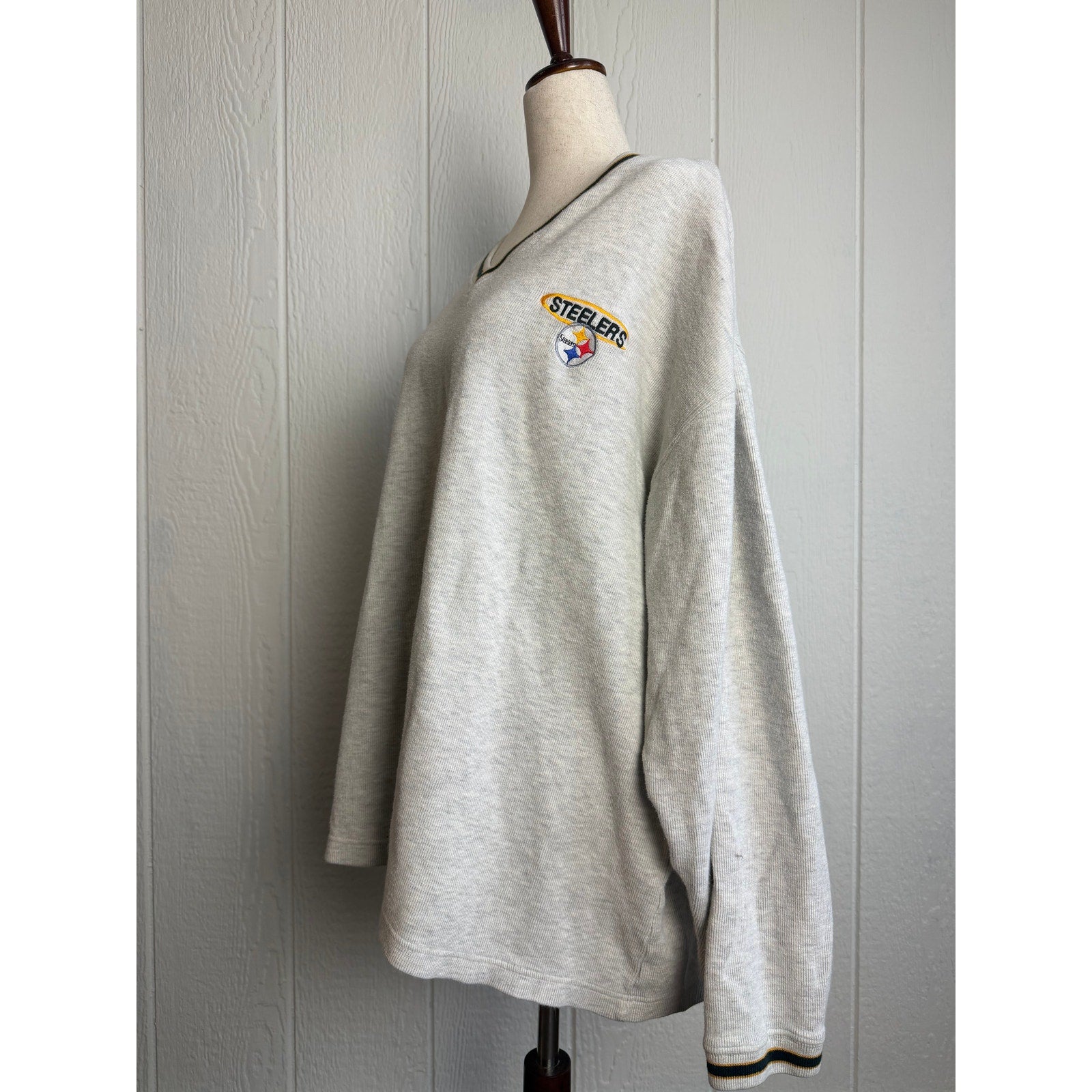 Vintage 1999 Pittsburgh Steelers V Neck Pullover Embroidered Sweater, XL
