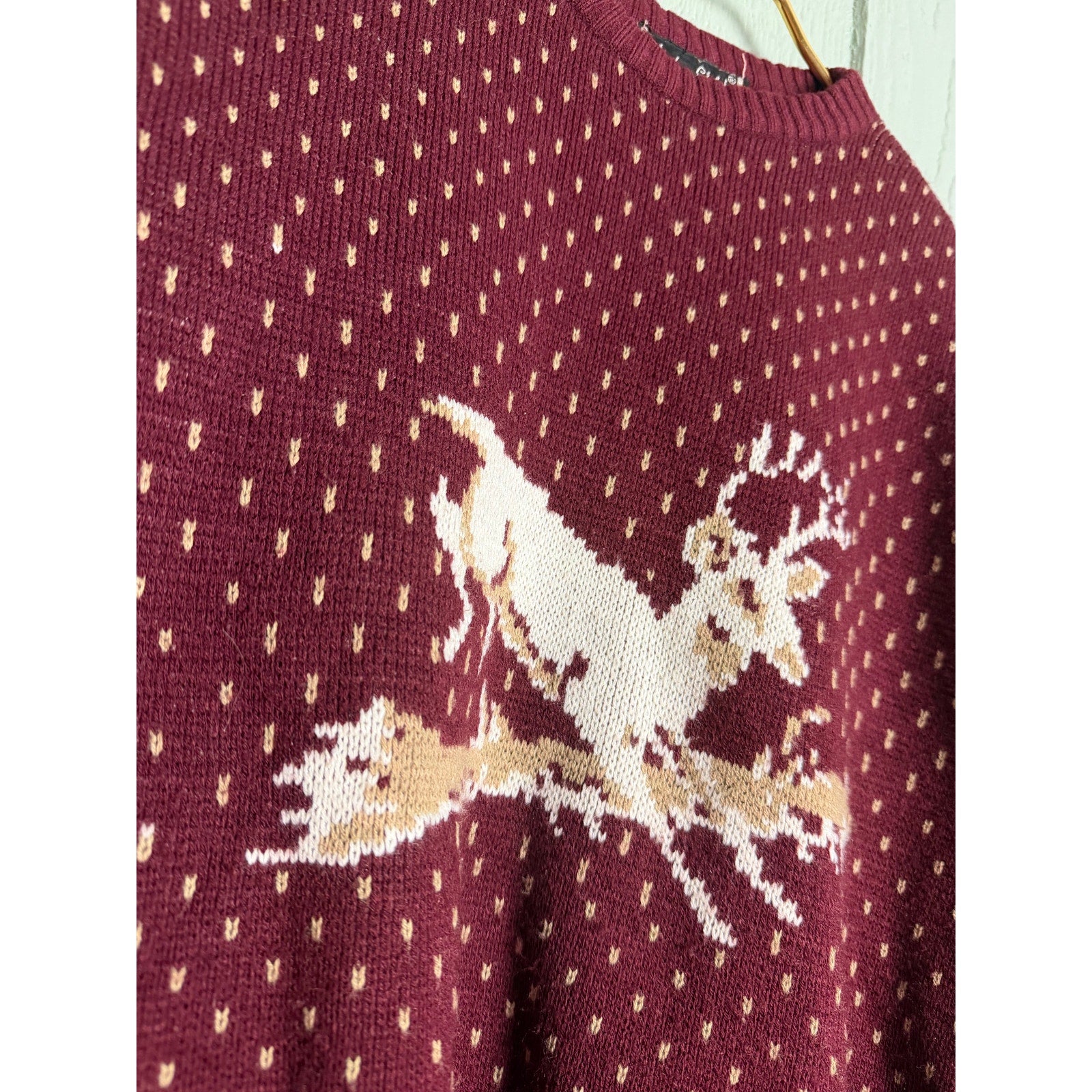 Vintage Andrew Stewart Burgundy Deer Sweater | 80s 90s Cottagecore Woodland Knit