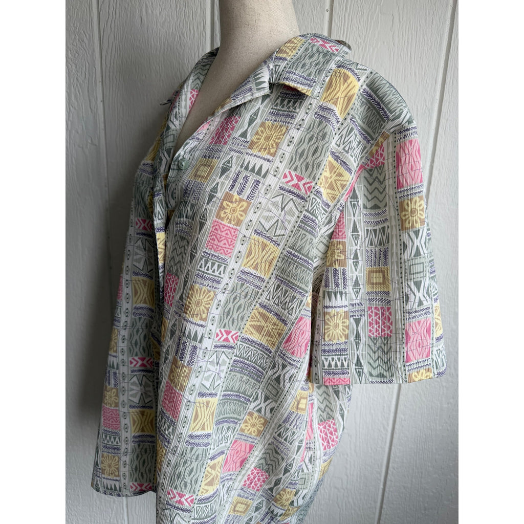 Vintage Alia Abstract Print Button Up Blouse Southwestern Pattern Retro 90s