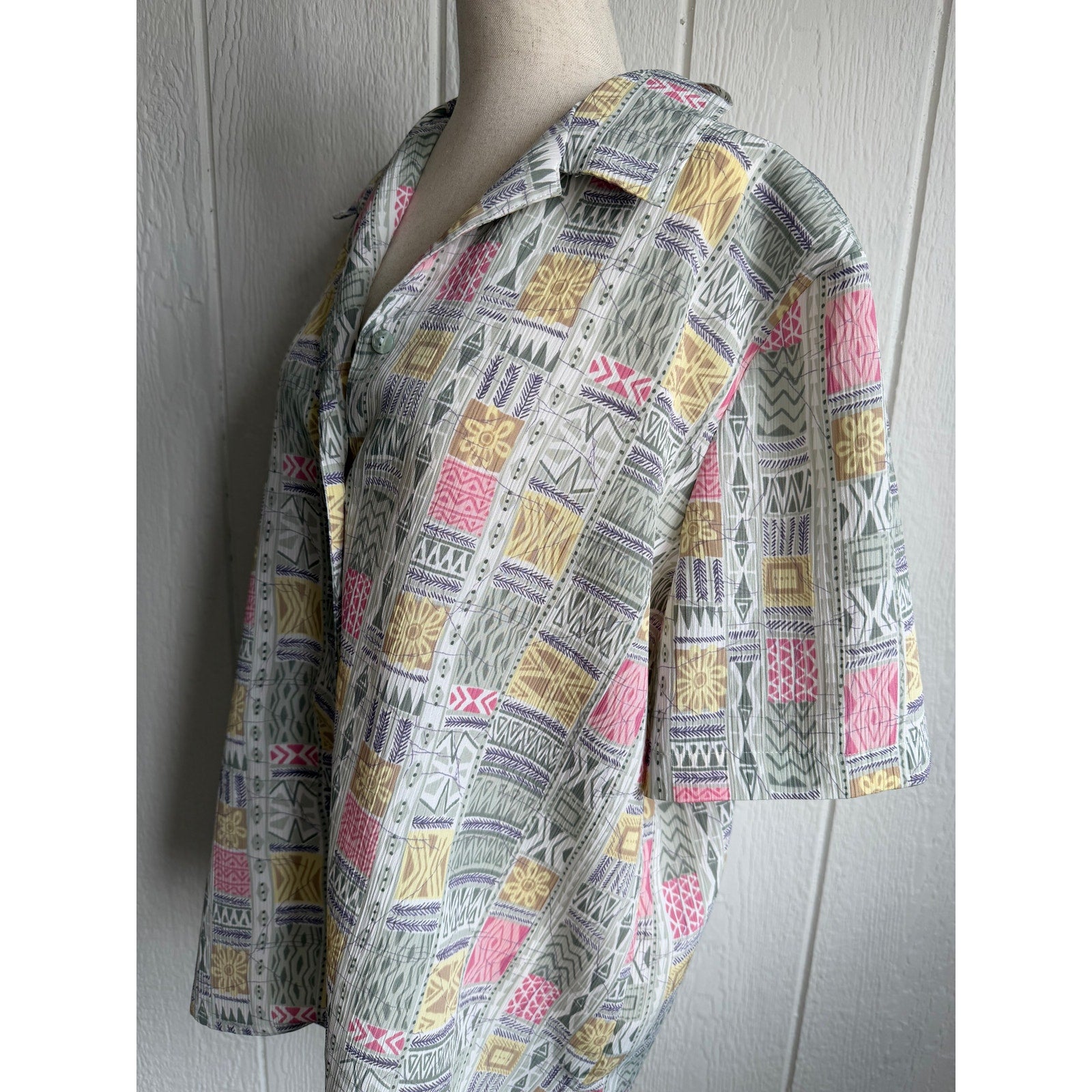 Vintage Alia Abstract Print Button Up Blouse Southwestern Pattern Retro 90s