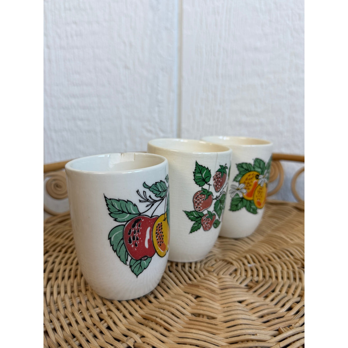 Vintage Ceramic Fruit Cups Set of 3 Strawberry Orange Apple Cottage Kitchen
