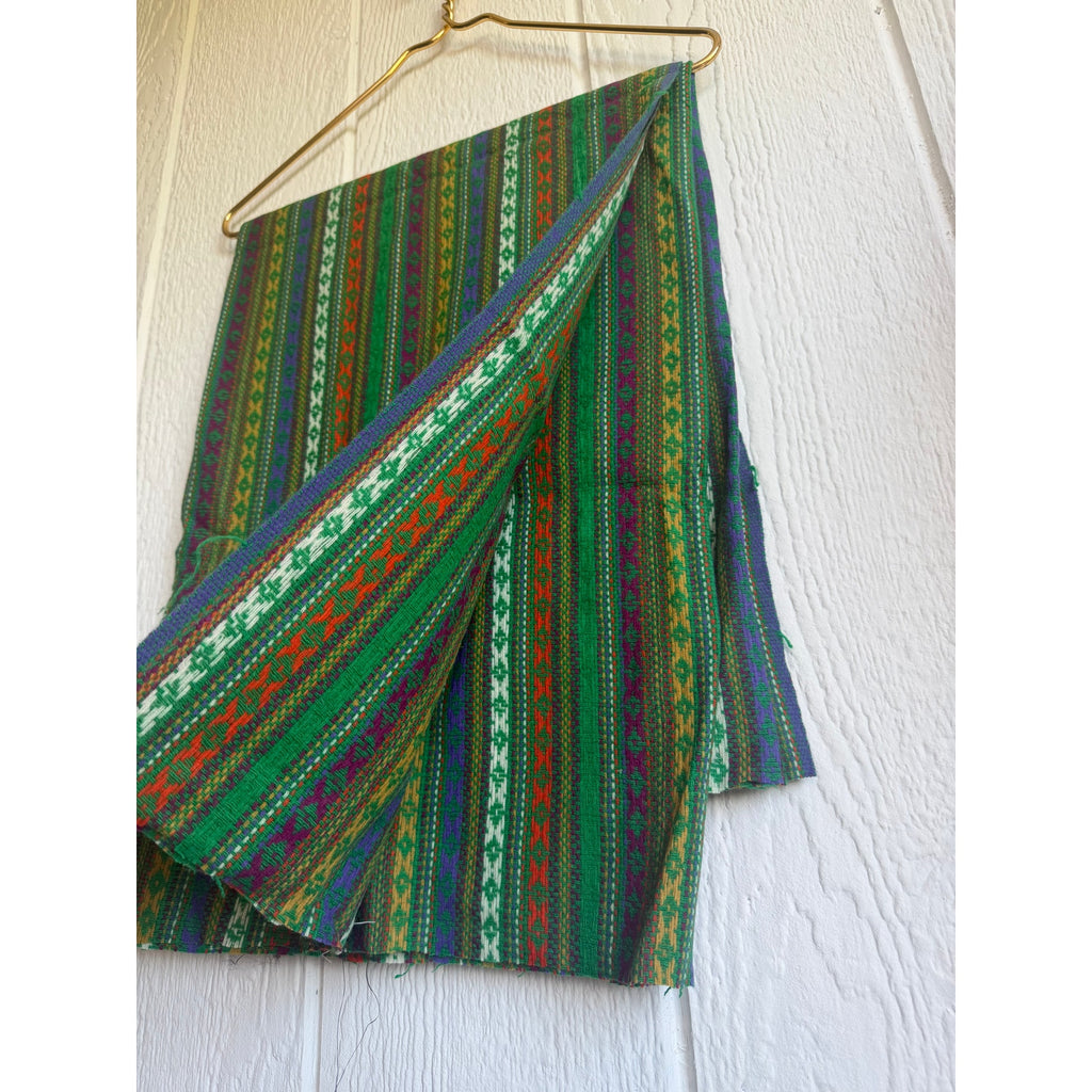 Vintage Southwestern Woven Fabric Panel Boho Tribal Textile Remnant Green