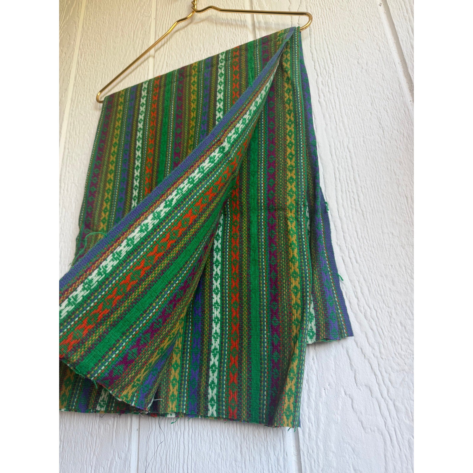Vintage Southwestern Woven Fabric Panel Boho Tribal Textile Remnant Green