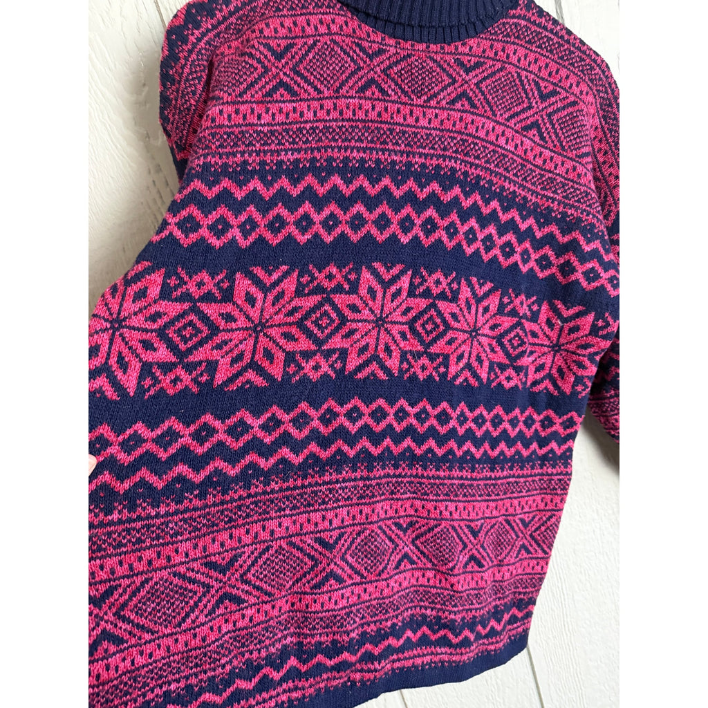 Vintage Basic Editions Fair Isle Sweater Navy Red Nordic Knit Winter Pullover