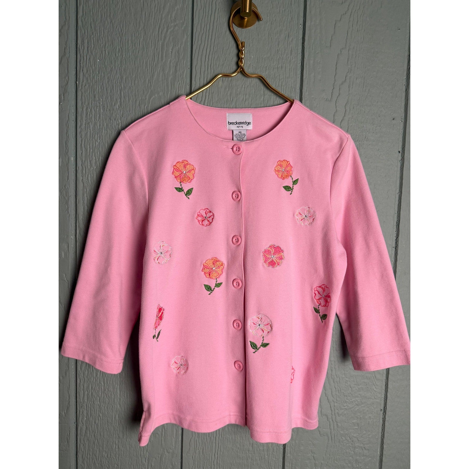 Vintage Breckenridge Petite Pink Embroidered Floral Cardigan | Cottagecore | PS