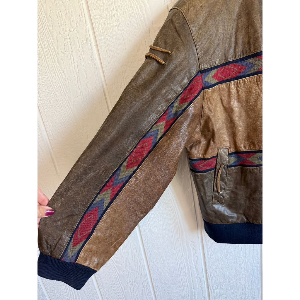 Vintage Leder Rude Peter Lukas Leather Bomber Jacket 58 Aztec Nautical German