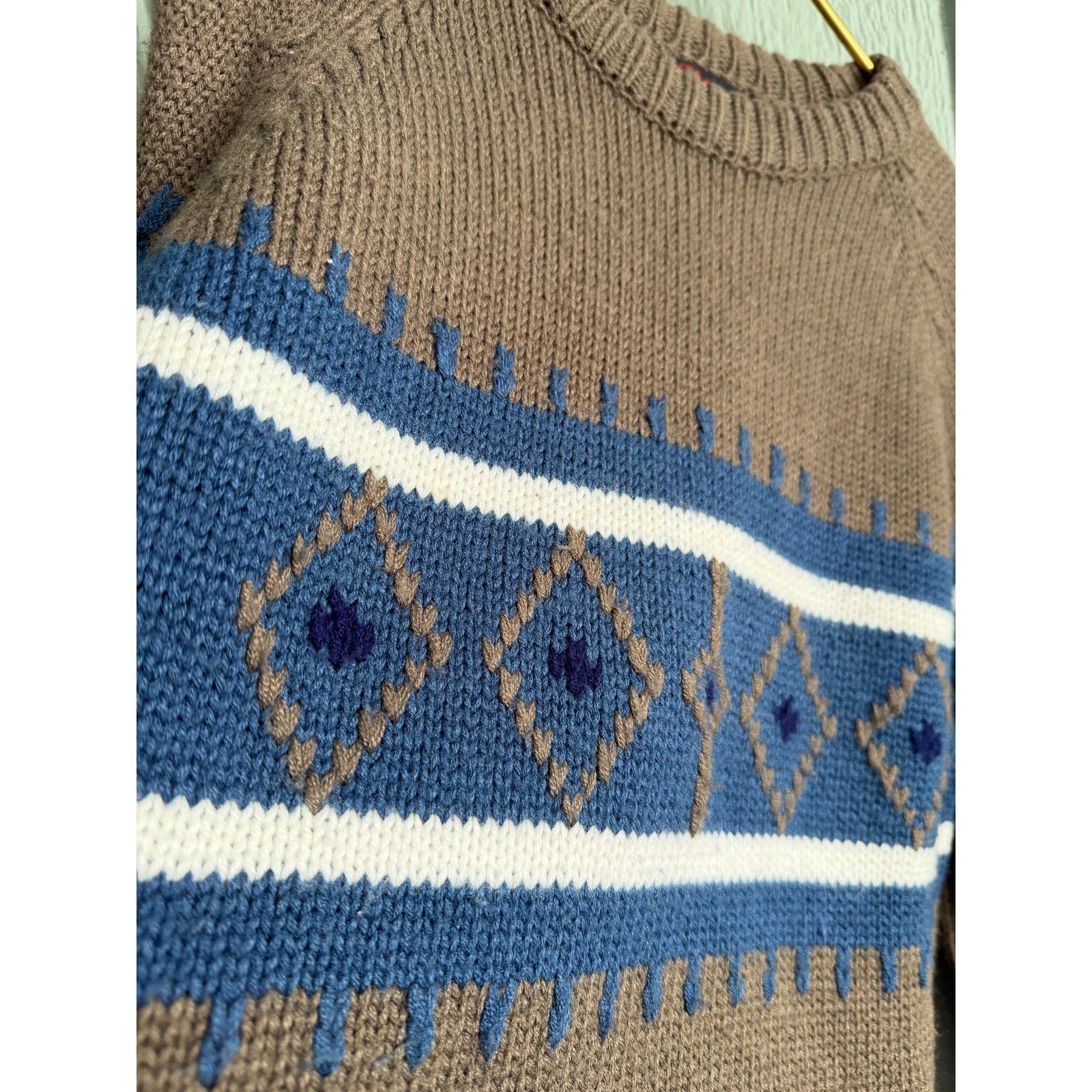 Vintage 90s Jean Michaud Nordic Knit Sweater – Brown/Blue