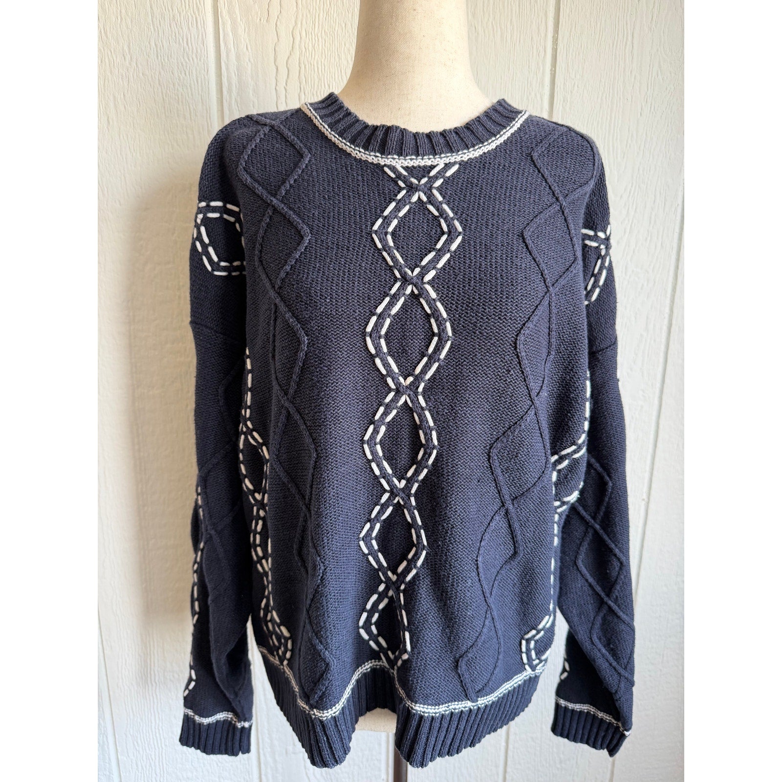 Vintage 90s Christopher & Banks Hand Embroidered Knit Sweater Size XL