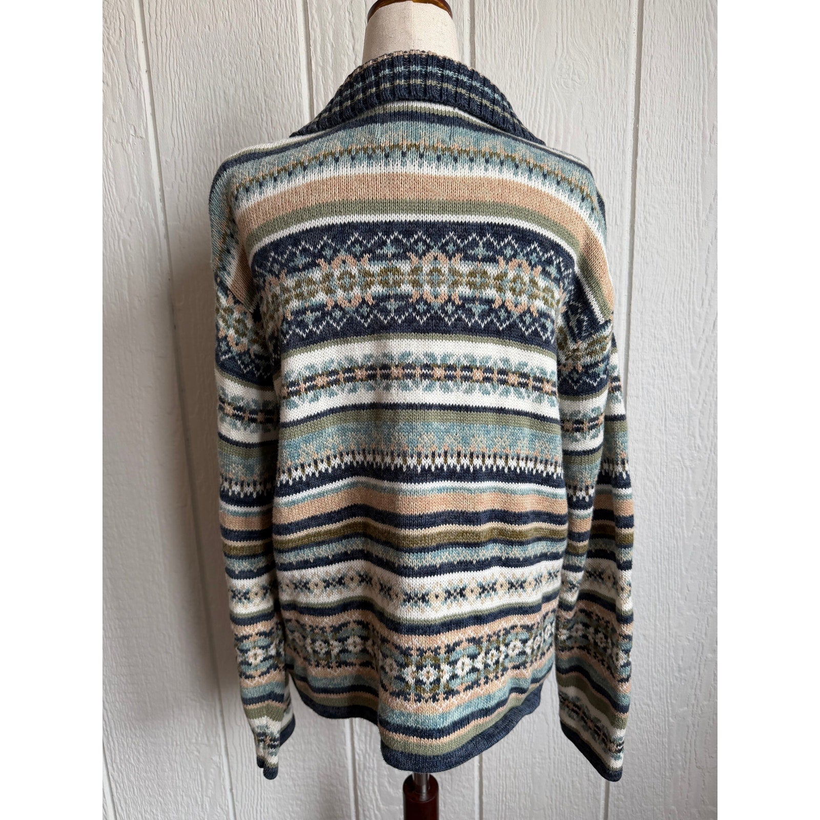 Vintage Heirloom Collectibles Full Zip Collared Stripe Cottagecore Sweater, LG