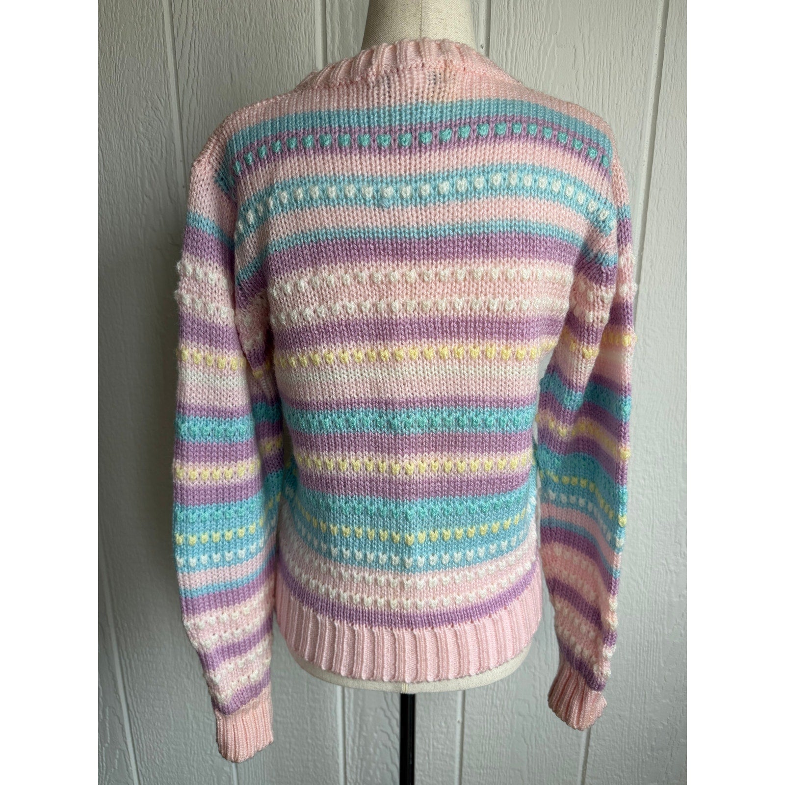 Vintage Pastel Stripe Knit Sweater Textured Cottagecore 90s Medium