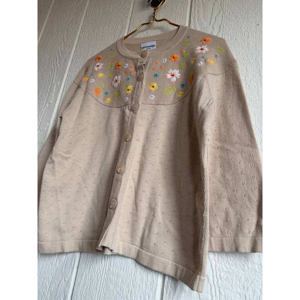 Vintage Breckenridge Floral Embroidered Cardigan PL Cottagecore Button Front