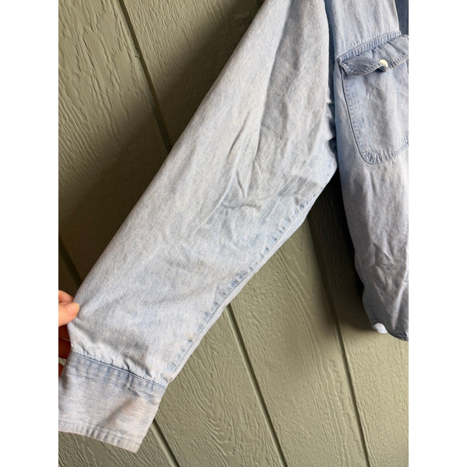 Vintage Denim Button-Up Shirt | Plaid Lined Collar | 90s Workwear