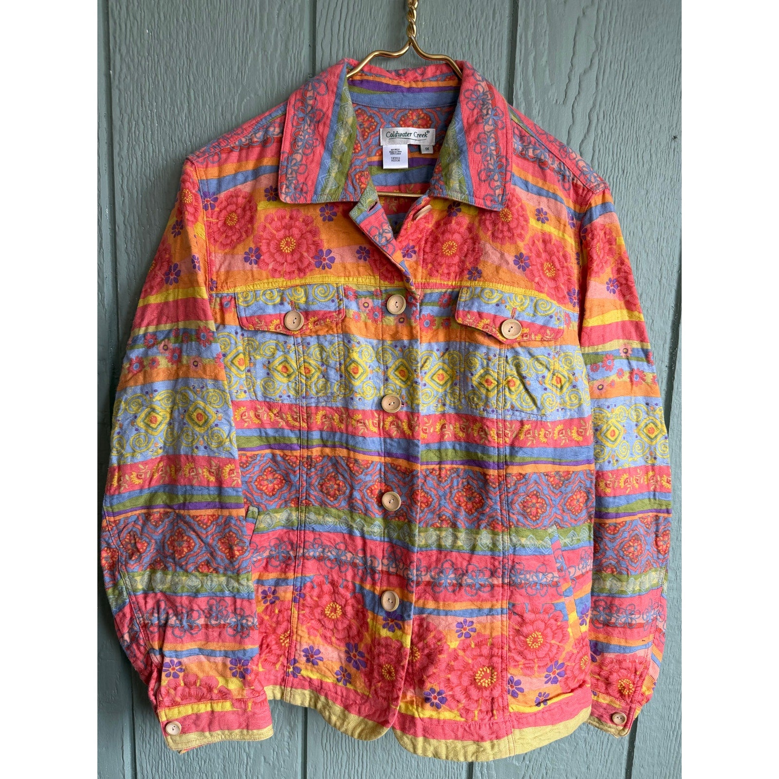 Vintage Y2K Colorful Quilted Cotton Jacket | Boho Floral Patchwork | Size 1X