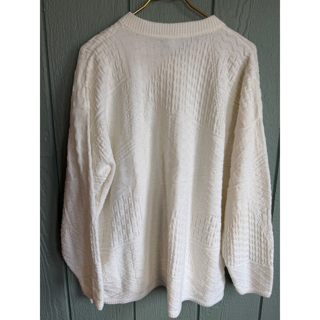 Vintage Jeric Knitwear White Textured Cardigan Made in USA 90s Chunky Knit
